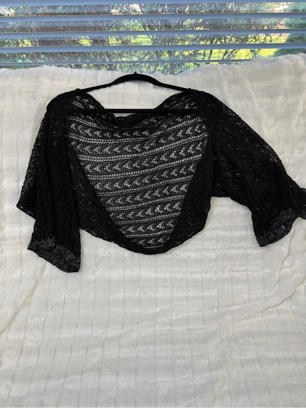 Black Crochet Open-Front Shrug
